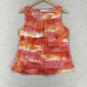 Chico's Tank Top Womens 1 (M/8) Orange Watercolor Stripe Sleeveless Scoop Neck